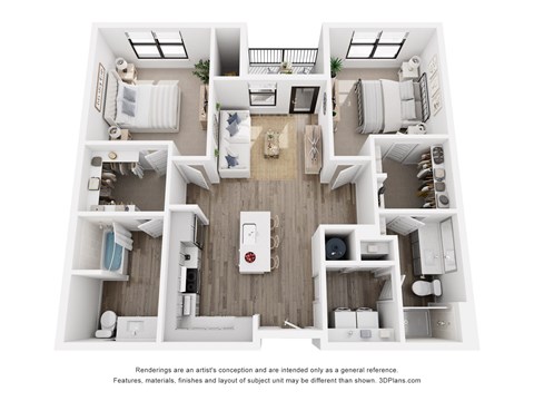 Floor plan for 2 beds, 2 baths, 1079 sqft